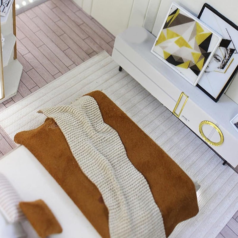 Type 1 Cream Miniature Double Bed With Beddings For 1 20 Dollhouse Decor - Image 4
